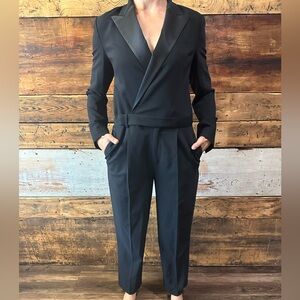 Gorgeous POLO Ralph Lauren Tuxedo-Inspired Wool Blend Satin-Trimmed Jumpsuit